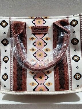 Wrangler Southwestern Aztec Canvas Purse Bag Brown Faux Leather Crossbody NWOT